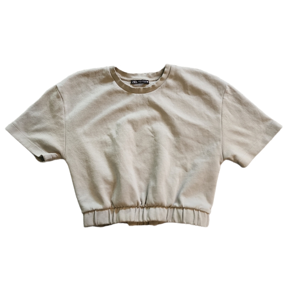 Zara Cream Color Crop Top Sweater Sweatshirt Women's Size Medium